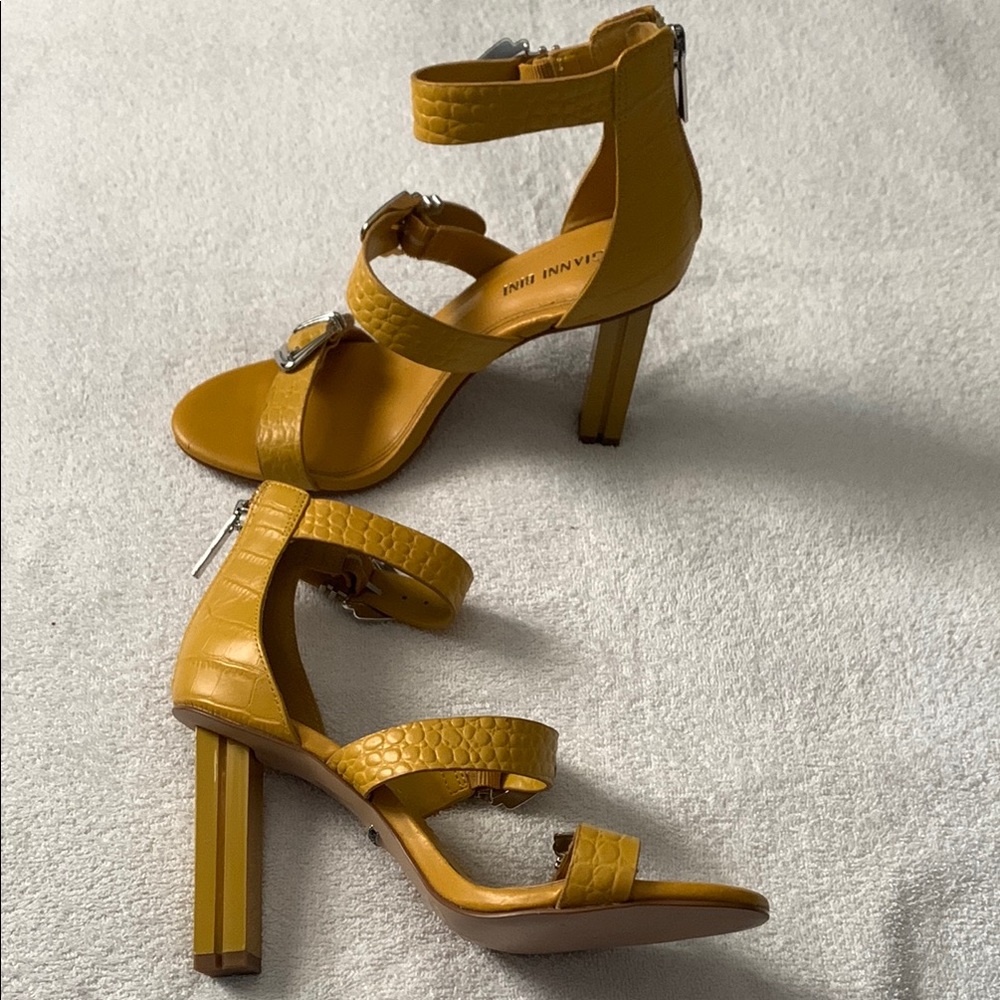 Gianni Bini Yellow Heeled Sandals with Spiral Straps